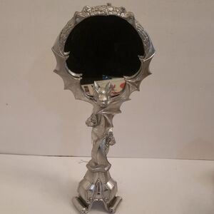 Midnight Shadows Gothic Bat Pumpkin Silver Toned Resin Hand Mirror Goth NWT